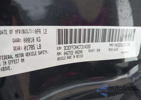 2012 Fiat 500 Lounge z USA, uszkodzony, nr VIN 3C3CFFCR4CT314335